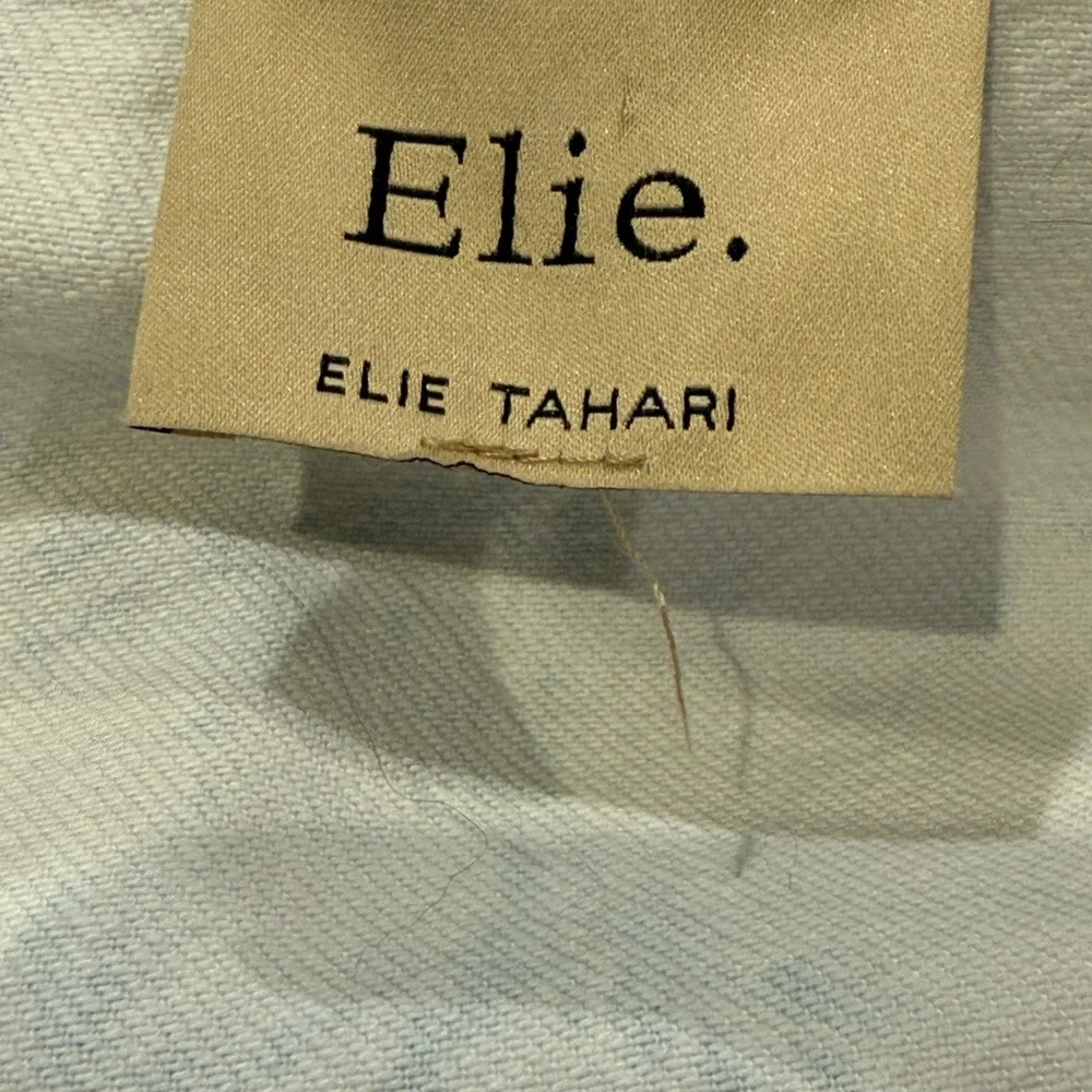 Elie Tahari Cropped Denim Jacket Floral Puff Sleeve Blue White Size S - Picture 3 of 7